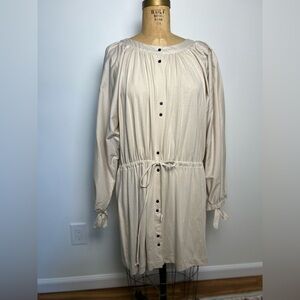 Zara 100% cotton adorable cream color drawstring dress with puff sleeve large
